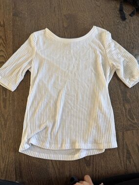 Banana Republic White Ribbed Short-Sleeve Scoop Top